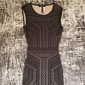 Sleeveless Black and Beige knitted Pattern Mini Dress